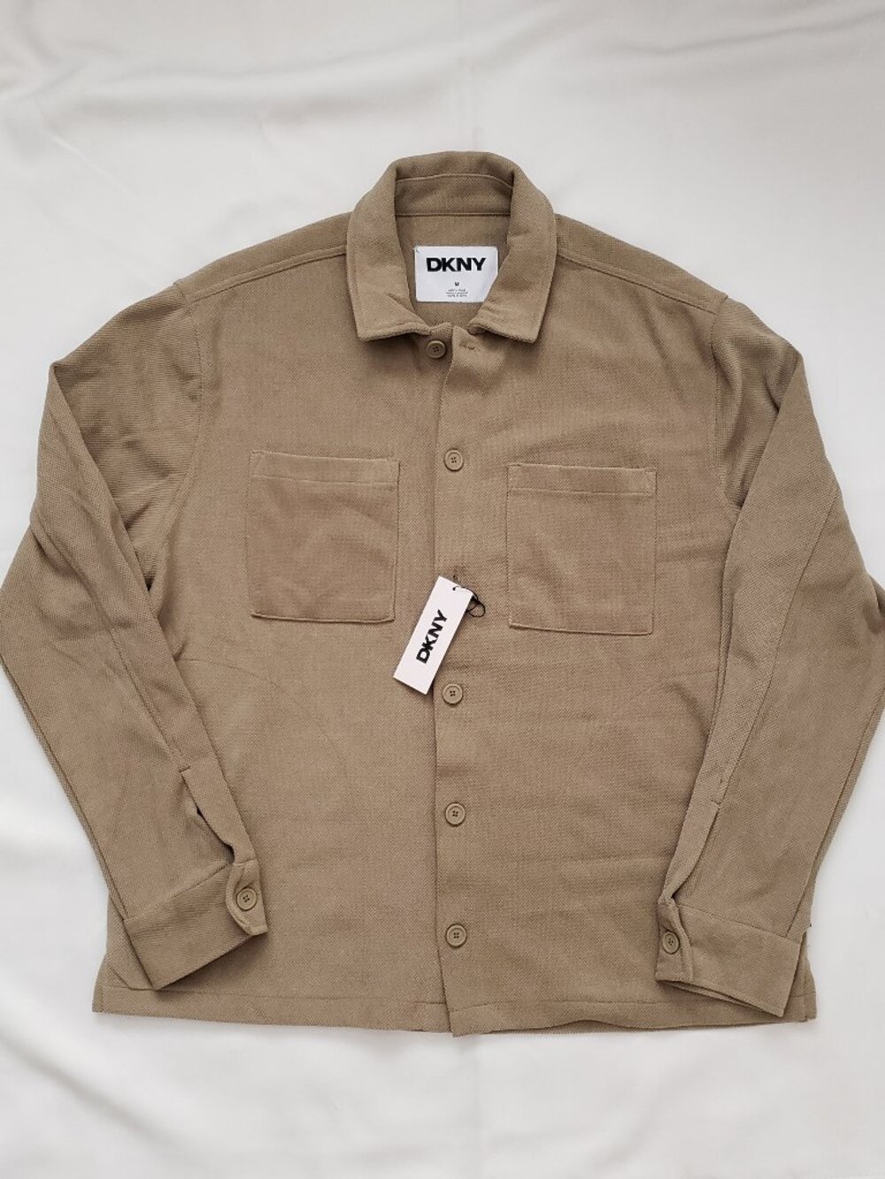NWT Men's DKNY size Medium shirt jacket shacket khaki button up Fall Winter